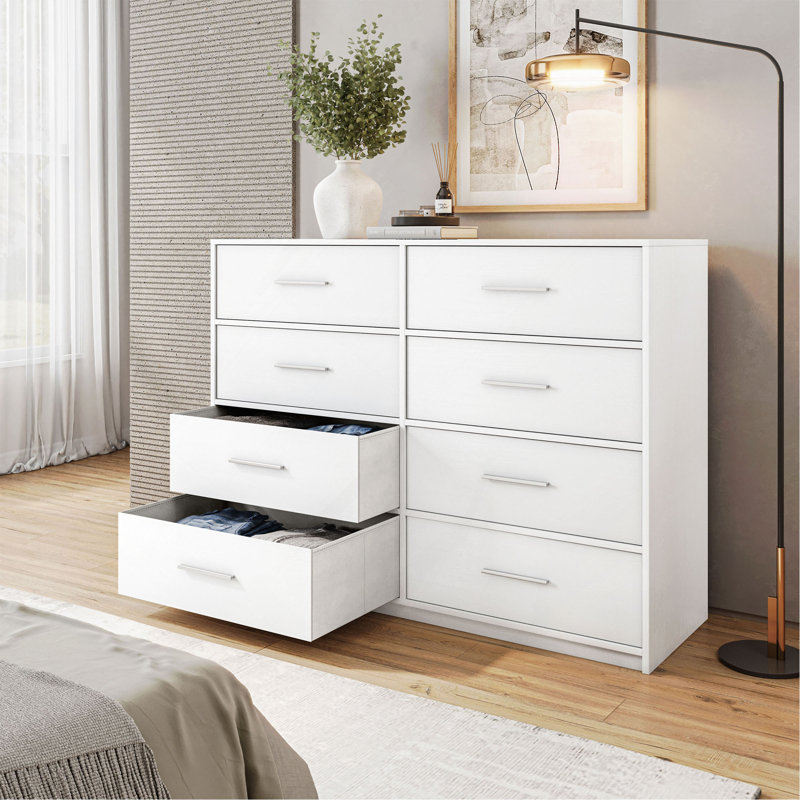 Commode avec grands tiroirs en tissu, Blanc