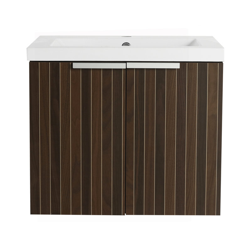 Armoire de salle de bain 24 po avec lavabo en résine, portes à fermeture en douceur, fixation flottante, pour petite salle de bain