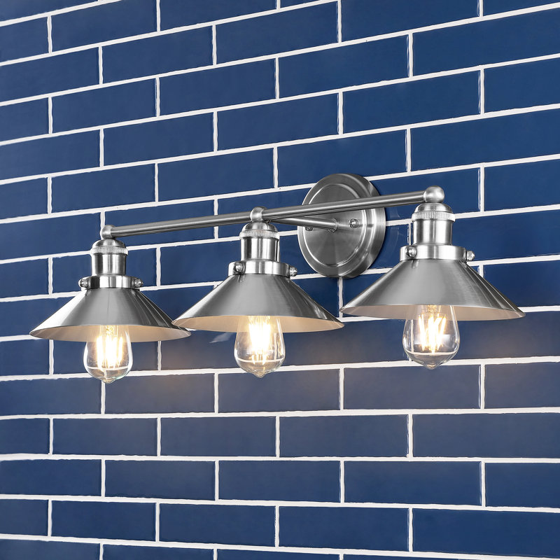Bagatelle Industrial Farmhouse Metal Vanity Light, Nickel, 3