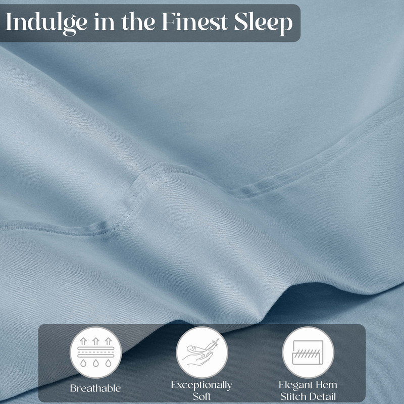 Ensemble de taie d'oreiller en satin de coton 1500 fils à densité de tissage 1500, Bleu, Taie d'oreiller très grande