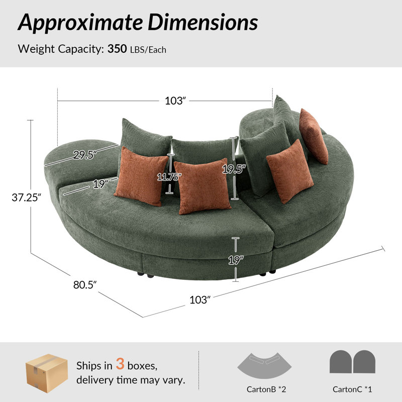 Canapé modulaire courbé 4 pièces David, Polyester forêt