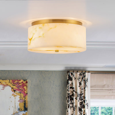 Plafonnier encastré à tambour en albâtre à 3 lumières