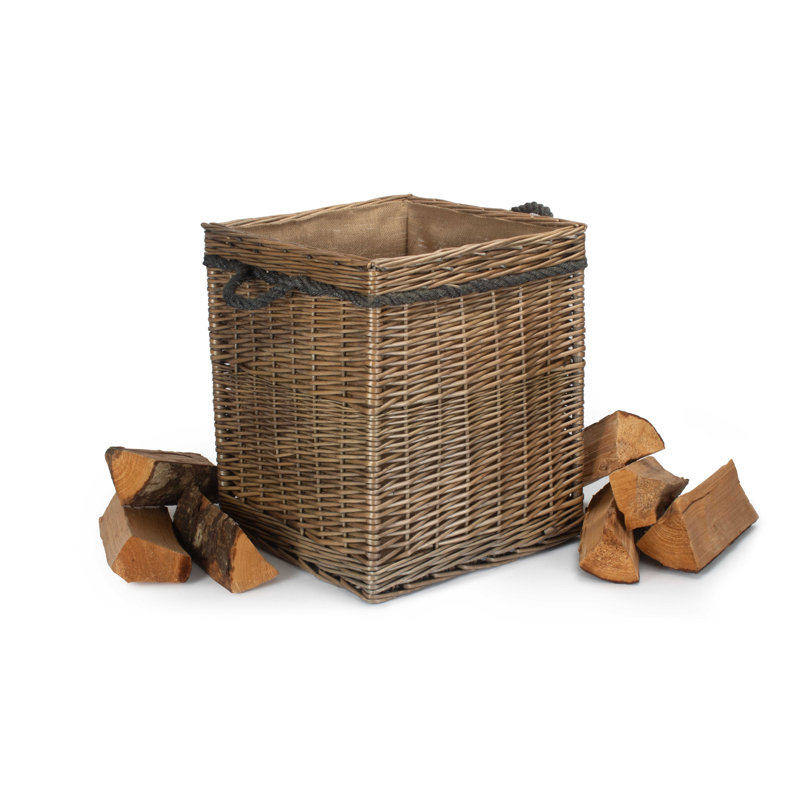 Wicker Storage Basket with Lining, Antique Wash, 45cm H x 40cm W x 40cm D