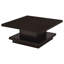 Table basse 35,5 pouces carrée en bois avec rangement, base piédestal, finition cappuccino chaude