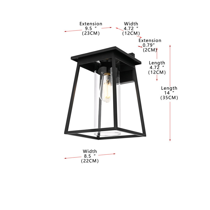 Lambert Outdoor Wall sconce in Black, 14" H x 8.5" W x 9.5" D