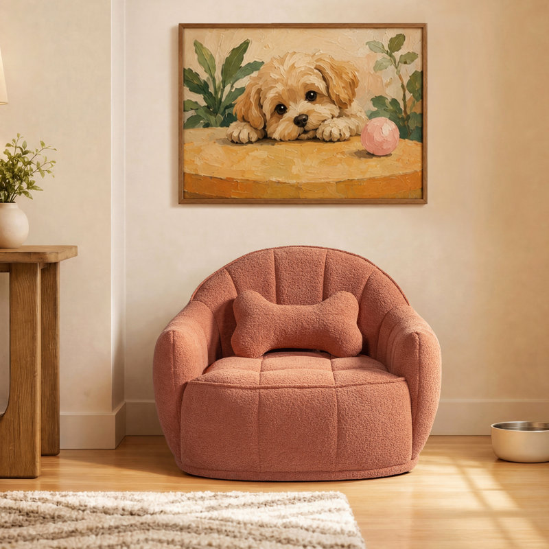 Canapé-lit moderne pour chien avec coussin en os de 30,5 po Louie, Peluche épice orange Spice