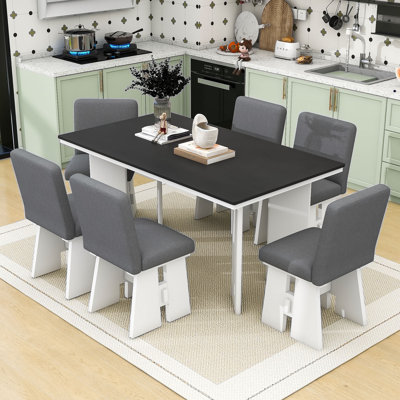 Ensemble de table de salle à manger moderne 7 pièces avec 6 chaises rembourrées pour les réunions de famille et les repas quotidiens