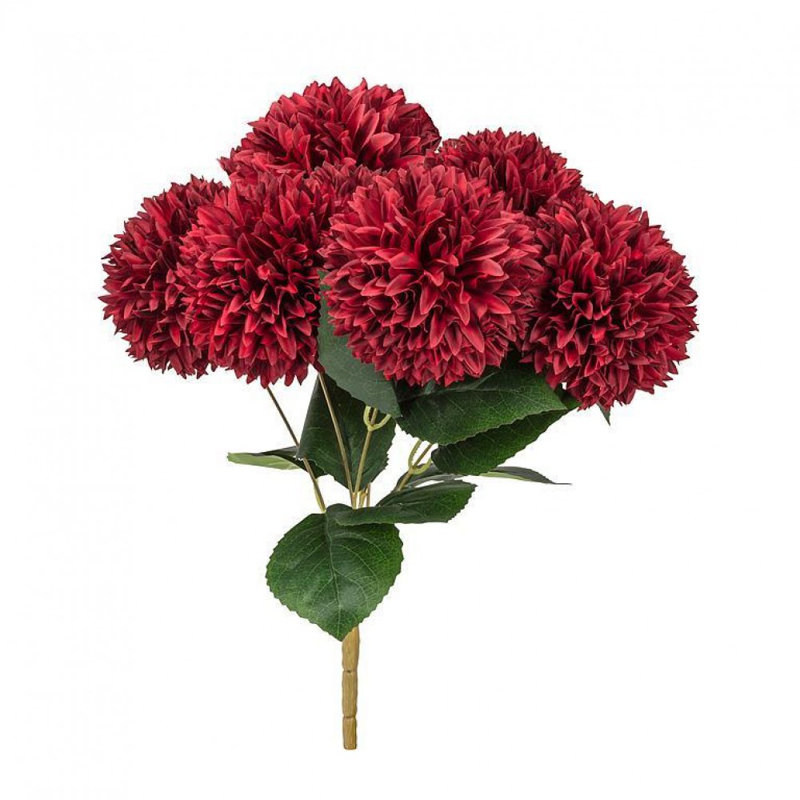 Bouquet de fleurs artificielles bourgogne à 7 pompons Dahlia