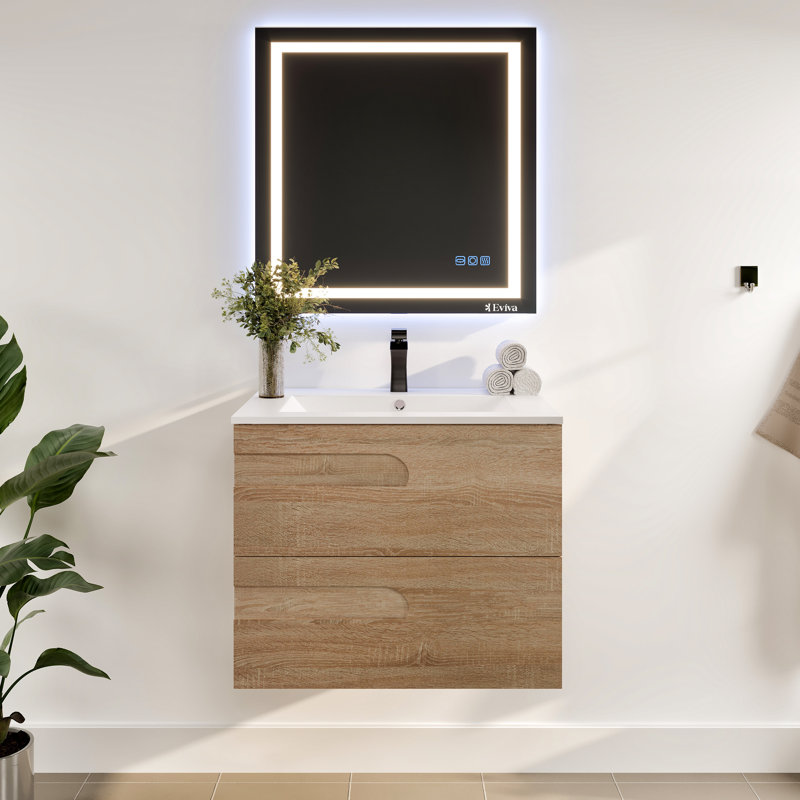 Alberthe 32"W x 18"D Wall-Mount Vanity with Porcelain Vanity Top, Maple