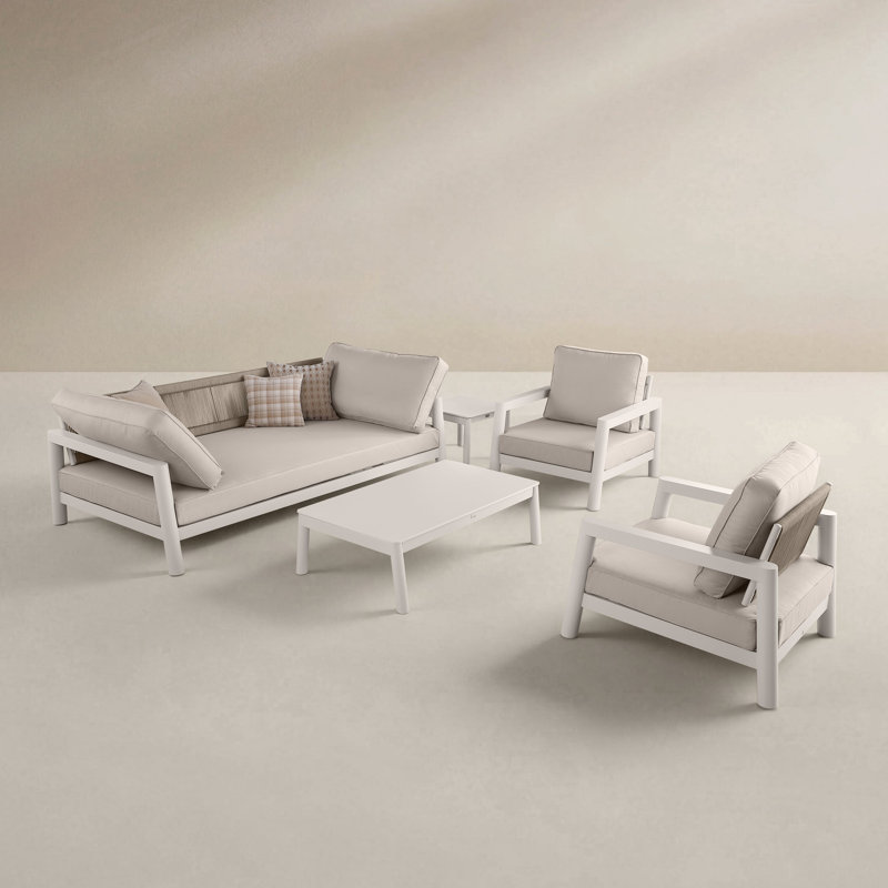 Ensemble de conversation d'extérieur avec canapé convertible 3 voies Fairmont, Cream Beige, Cream Beige