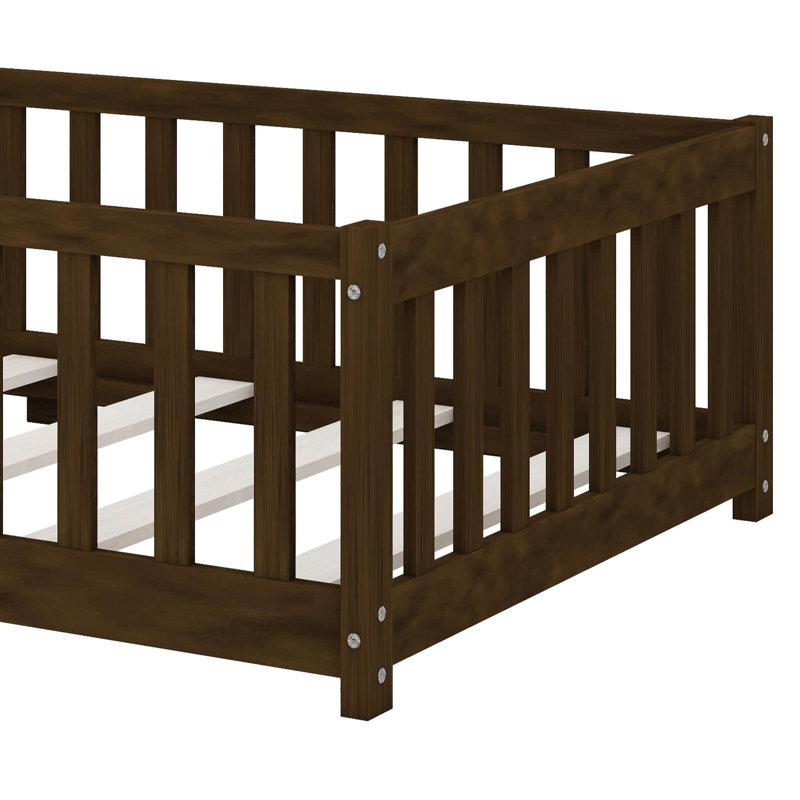 Twin Size  Low-To-The-Ground Twin-Size Floor Bed With Fence, No Door, Espresso