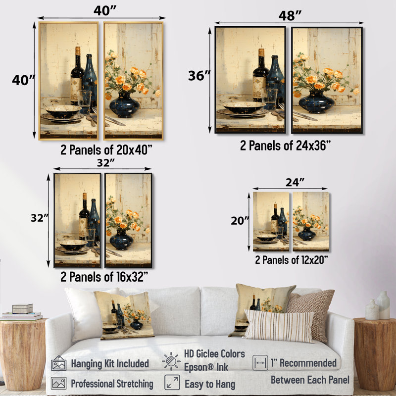 Fleurs jaunes, cuisine culinaire jaune, art mural de cuisine 2 pièces, H 40 po x l 40 po, Black