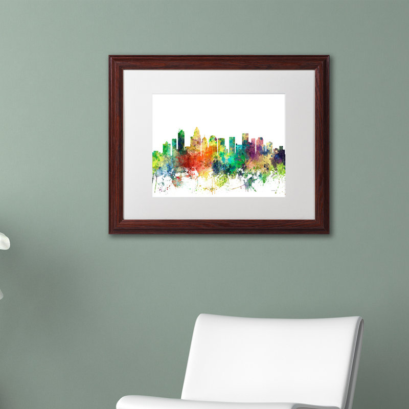 « charlotte nc horizon sp », impression sur toile encadrée, H 16 po x l 20 po, Toile avec cadre brun, Noir