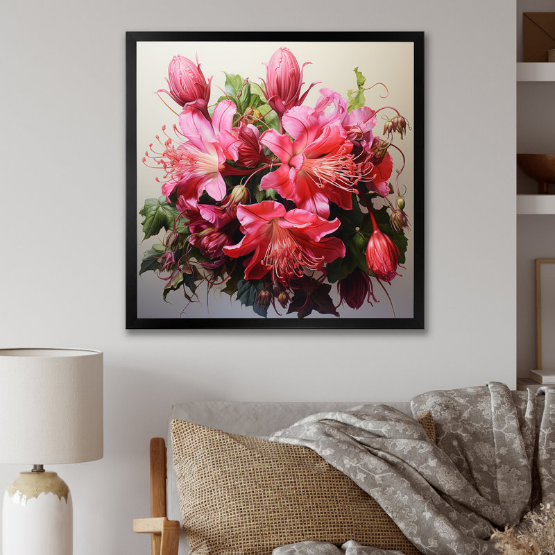 Fuchsia rétro rose, art mural Fuschia, Cadre simple noir, H 30 po x l 30 po x P 1,5 po