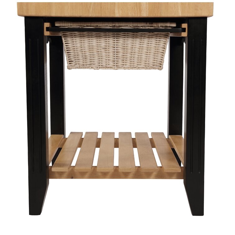 Behling Solid Butcher Block Kitchen Island with Baskets and Storage Shelf