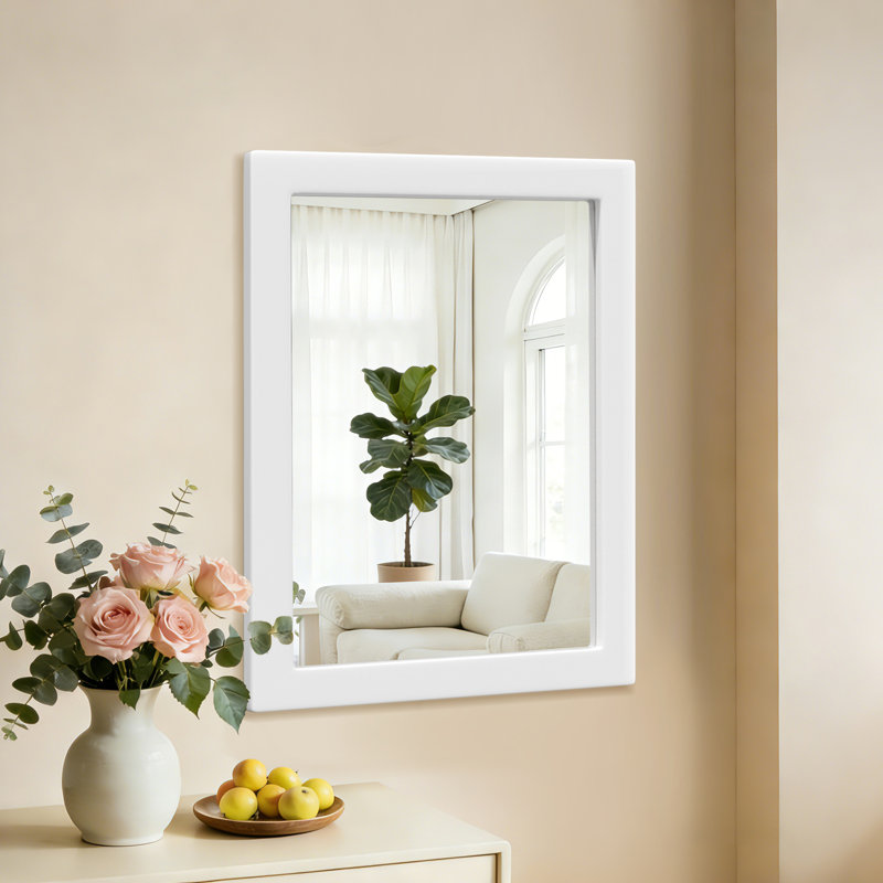 Wooden Frame Flat Mirror, White, 32" x 24"