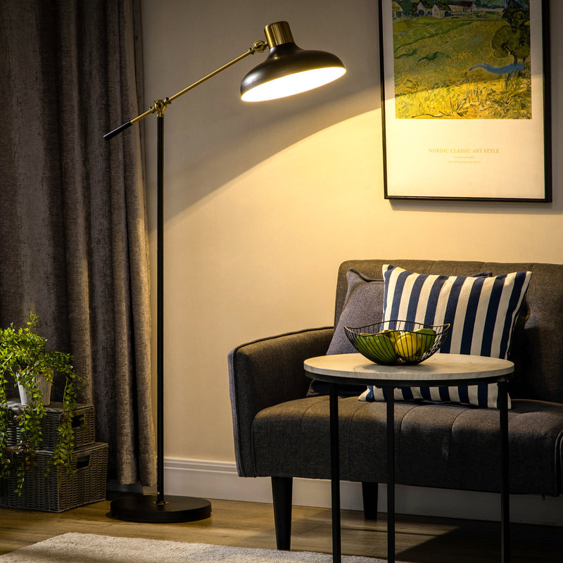 Adjustable Floor Lamps For Living Room, Standing Lamp For Bedroom With Balance Arm, Adjustable Head And Height, Tall Black And Gold Lamp (Bulb Not Included)