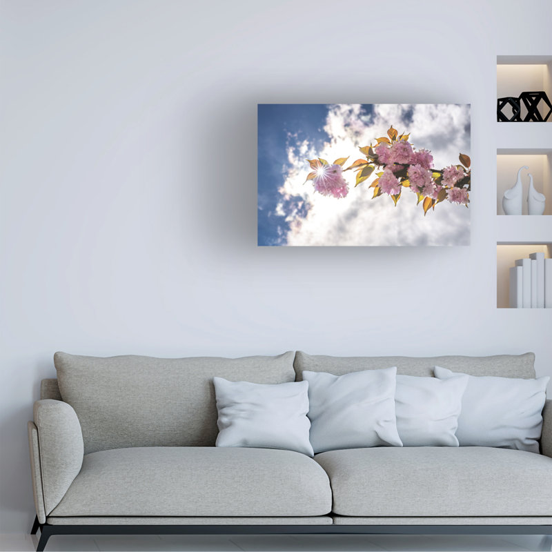Art sur toile, cerise rose dans le ciel, H 12 po x l 19 po