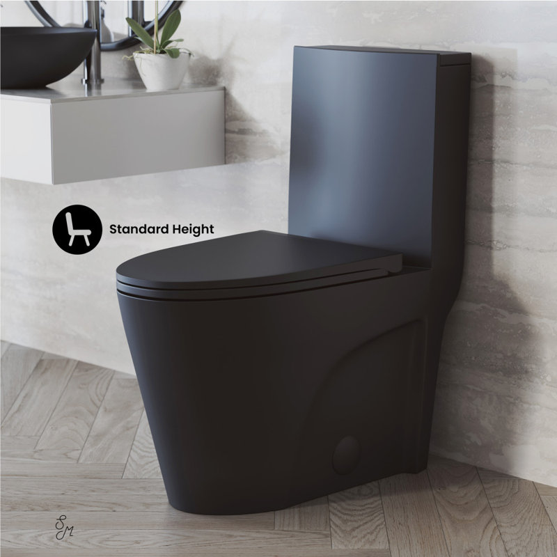 St. Tropez One-Piece 10" Rough-In 1.28 GPF Left Flush Elongated Toilet In Matte Black