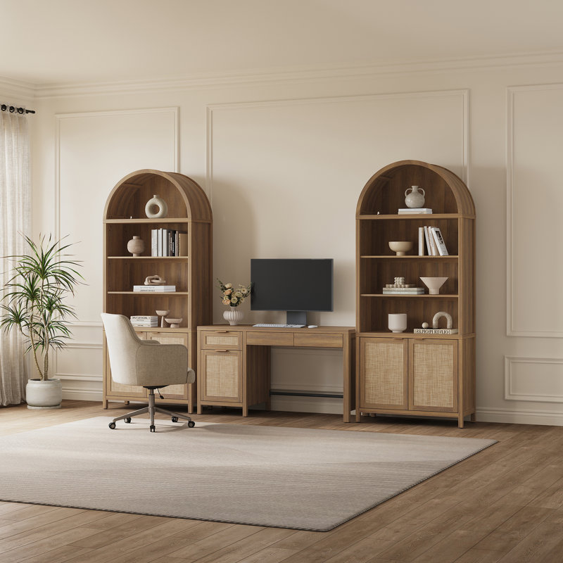 Bureau en rotin de 55,25 po avec tablettes réglables et beaucoup de rangement, Chameau, 1
