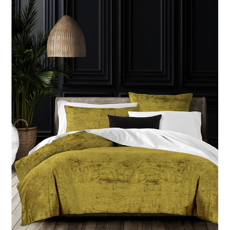 Ensemble de couvre-lit en velours glamour, Soufre, Couvre-lit très grand californien + 2 taies déco