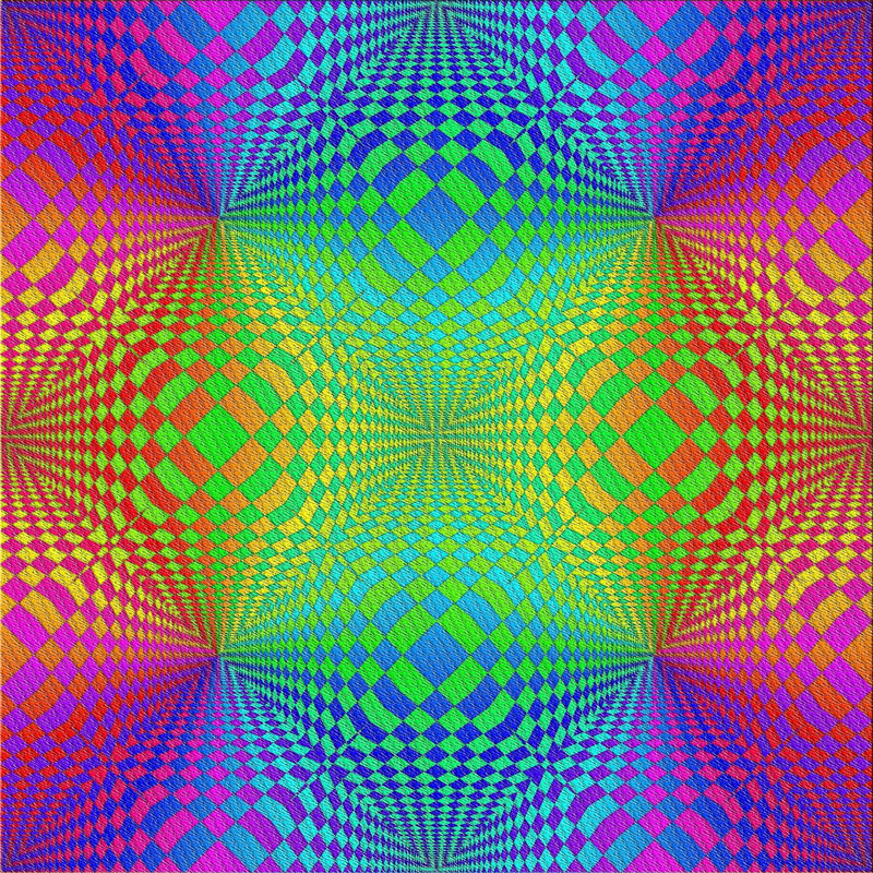 Tapis mauve/vert/rouge à tissage électrique, Carré 5 pi