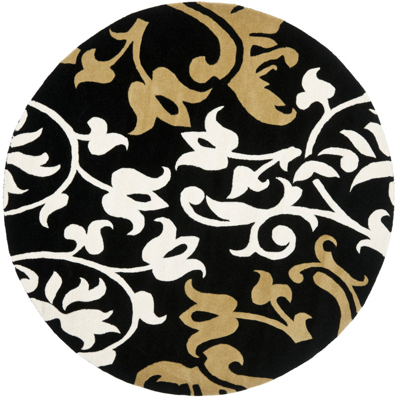Tapis floral en laine et viscose touffeté à la main Avayah Soho, Rond 6 pi