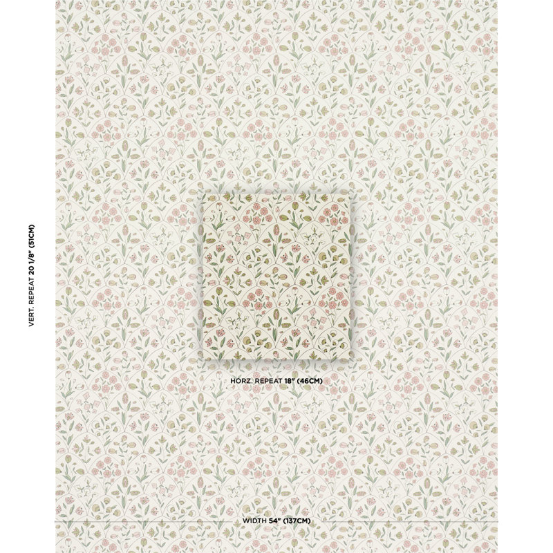 Frances Scallop Floral Wallpaper, Pink