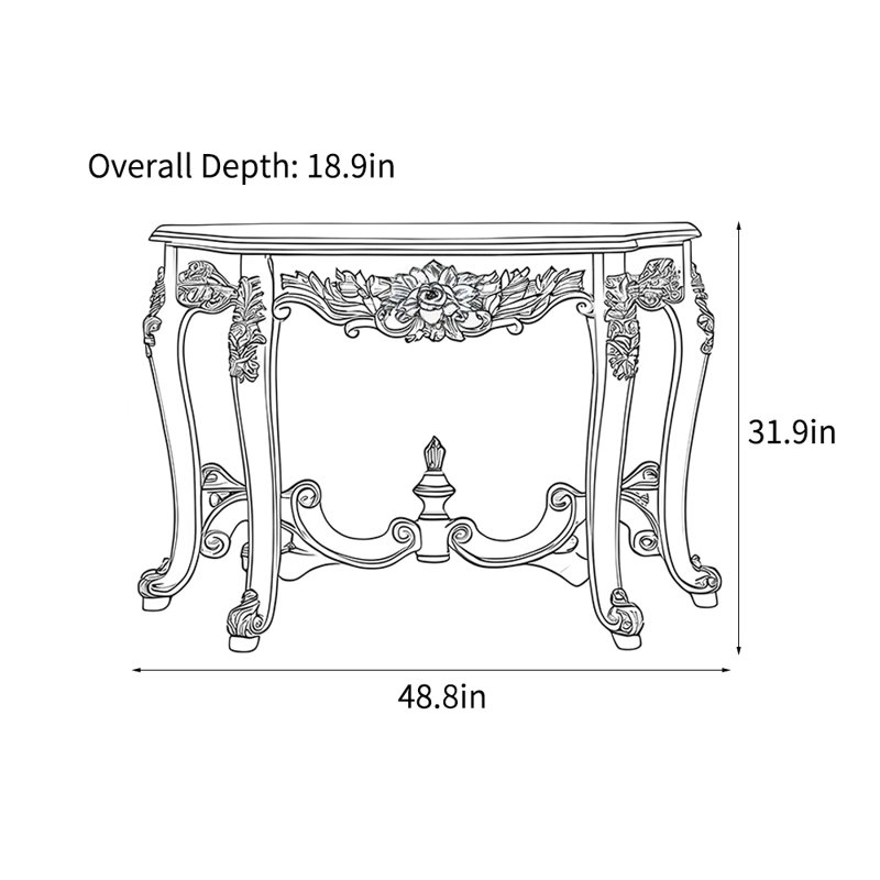 Console European Style Classical Luxury, H 31,9 po x l 48,8 po x P 18,9 po, Noir