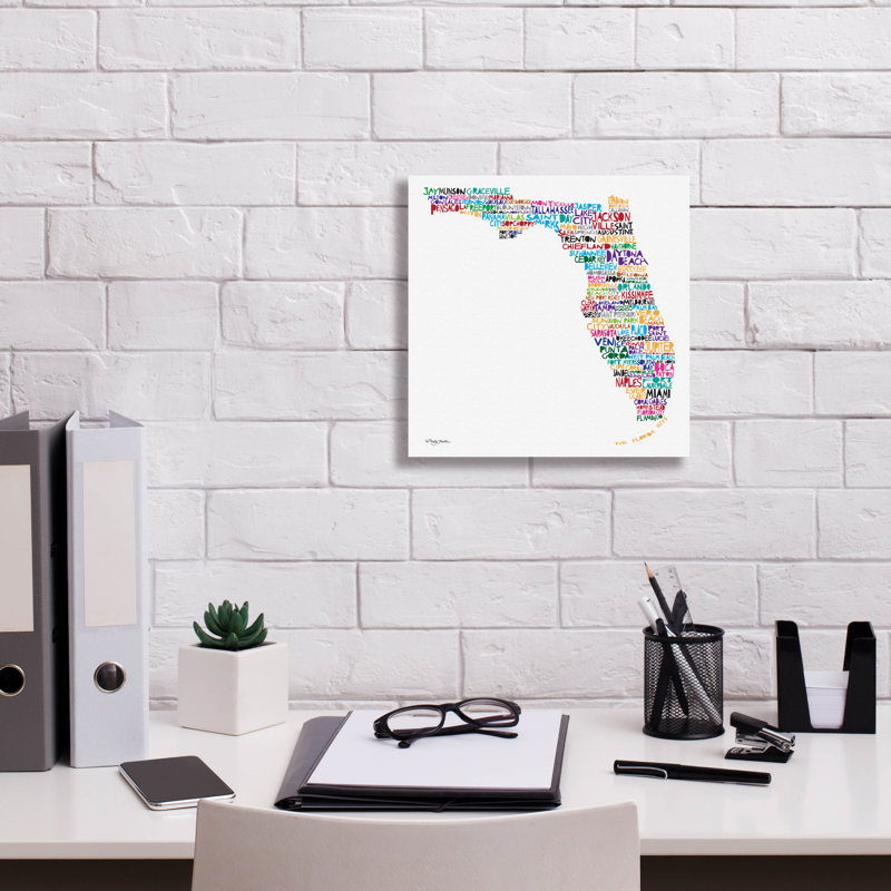 "Epic Graffiti" Florida Map "par Molly Mattin, art mural sur toile, 12 po x 12 po