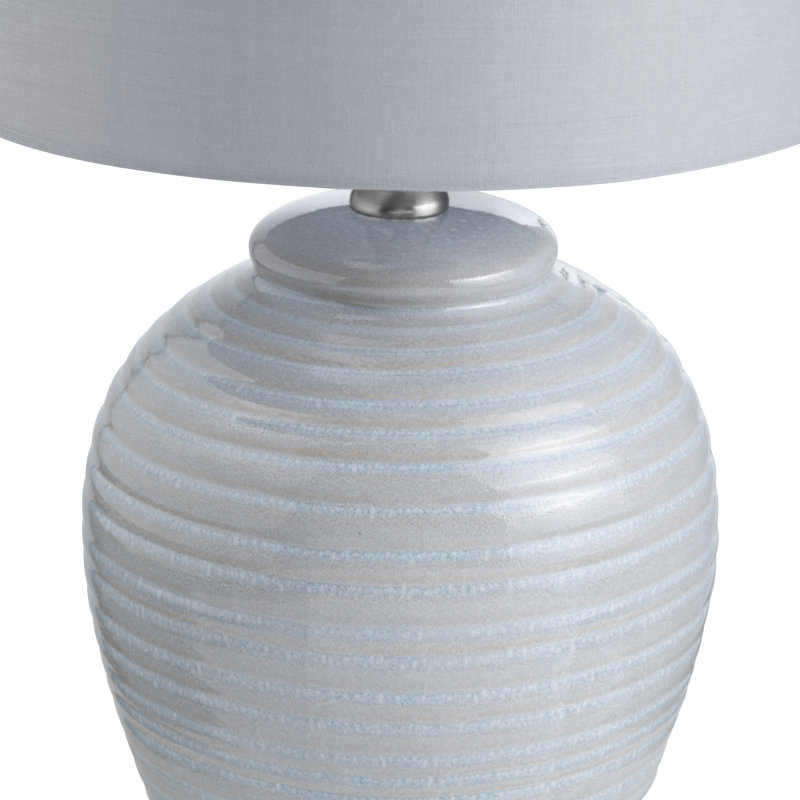 Pale Grey Ceramic Table Lamps with Linen Shade, White