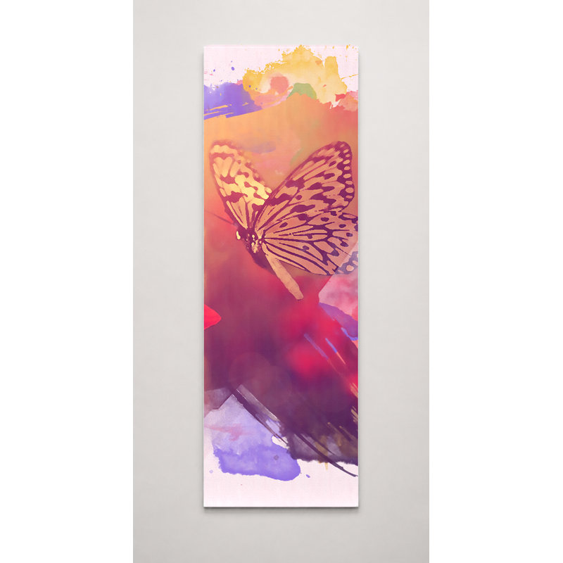 Papillon et roses rouges - grande toile, art mural, 24" W x 72" H