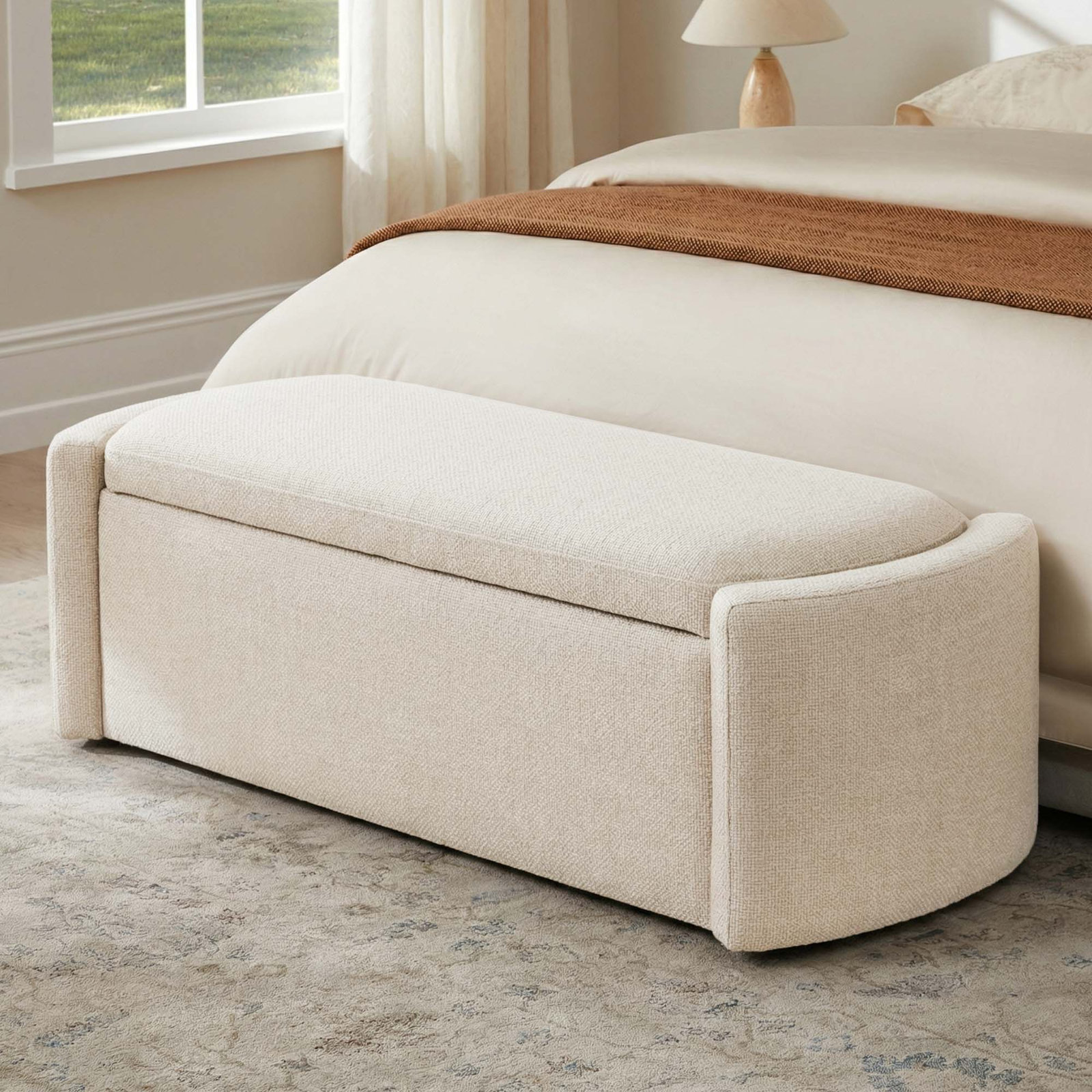 Becki Owens for Joss & Main Upholstered Ottoman, Lena Linen Performance Weave