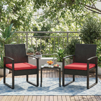 Ensemble de patio en rotin 3 pièces avec table en verre trempé pour balcon de jardin | Ensemble bistro en rotin 3 pièces avec table en verre trempé pour terrasse