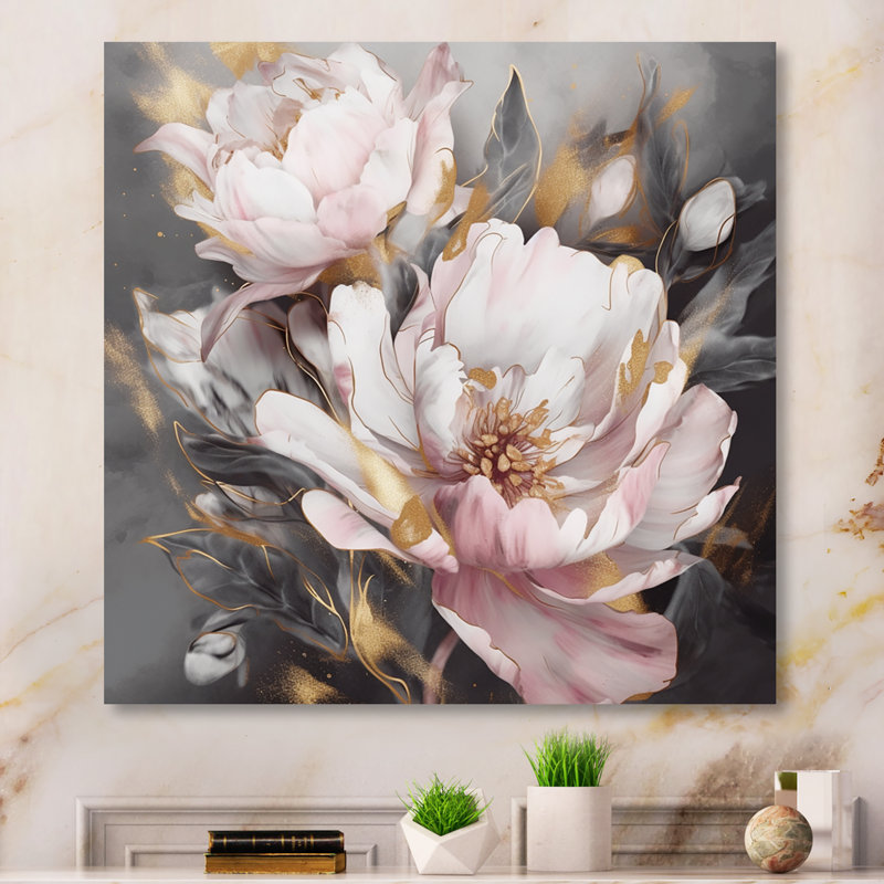 Pivoines roses grises élégantes II Pivoines grises roses élégantes II, H 16 po x l 16 po x P 1 po