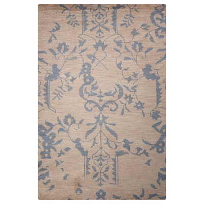 Beige 100% Wool Handmade Floral Indoor Area Rug Hand Knotted Rectangle