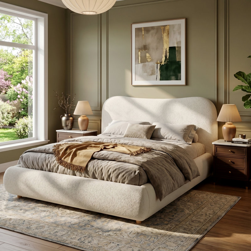 Ottoman Bed Boucle White, Double (4'6)