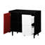 Buffet noir et rouge avec 2 tiroirs ouverts-819358026