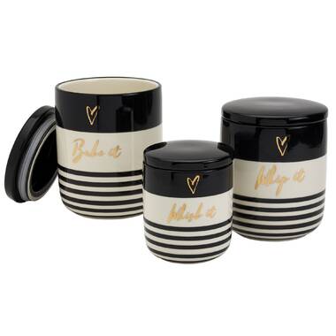 Tabletops Gallery Royal Minimalist Style Canisters Set of 3 Adorned with Sugar, Tea, and Coffee, Blue