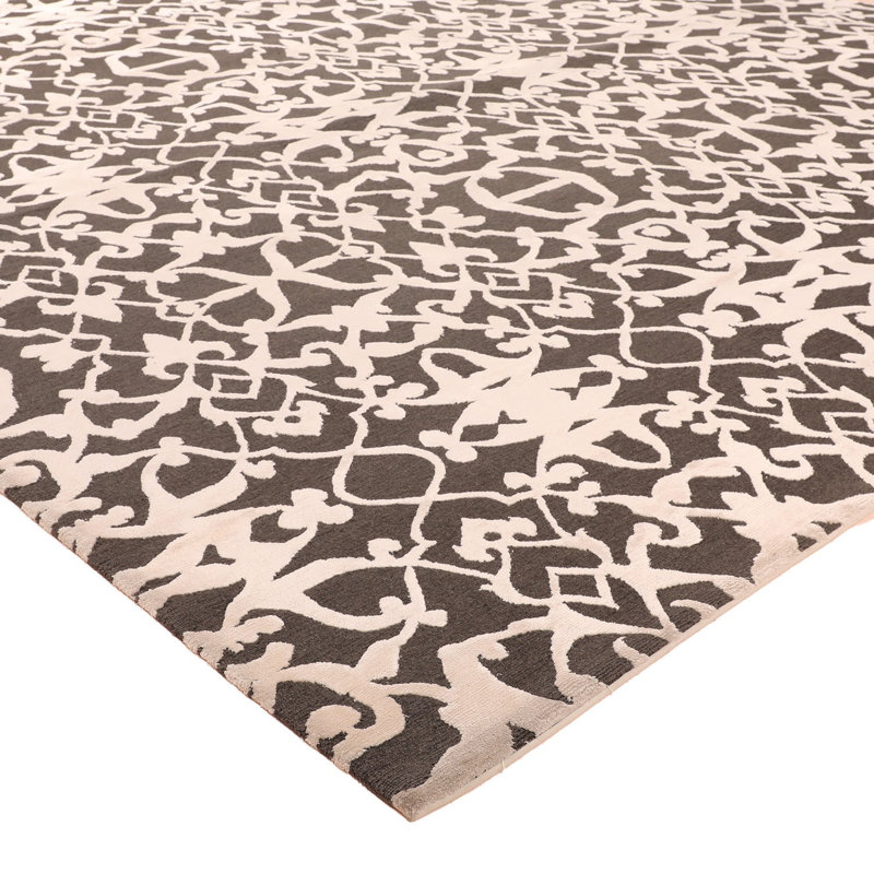 Brown & Cream Modern Tibetan Linen Rug - 10' x 14'