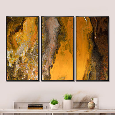 Orange Grey And Black Marble Landscape II - 3 Piece Floater Frame Painting on Canvas