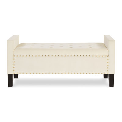 Upholstered Tufted Button Storage Bench With Nails Trim,Entryway Living Room Soft Padded Seat With Armrest,Bed Bench - Cream