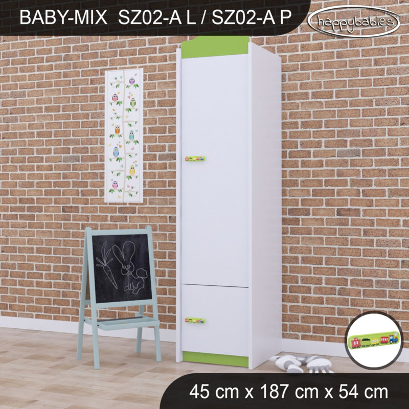 Baby Mix Train 2 Door Wardrobe, Green