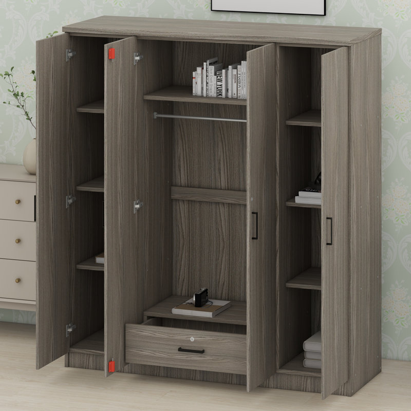 Armoire classique à 4 portes avec tiroir - Une solution de rangement généreuse pour n'importe quelle pièce, Gris
