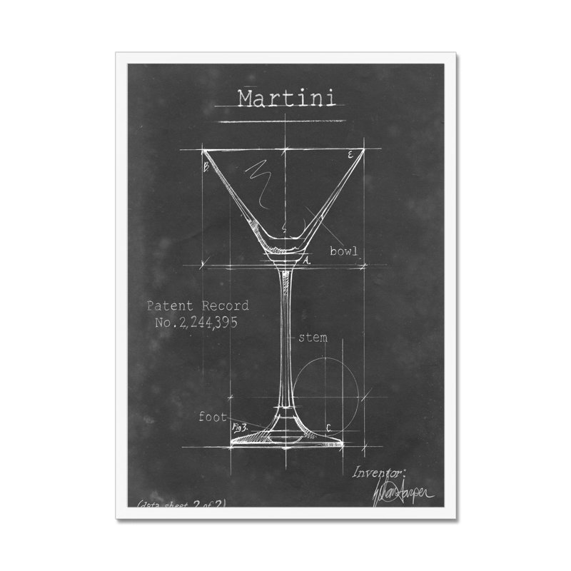 Barware Blueprint V 1 Piece Painting, 80cm H x 55cm W, White Framed Paper Print