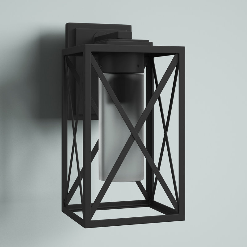 Lanterne murale d'extérieur en verre givré noir Jonas H 12,2 po