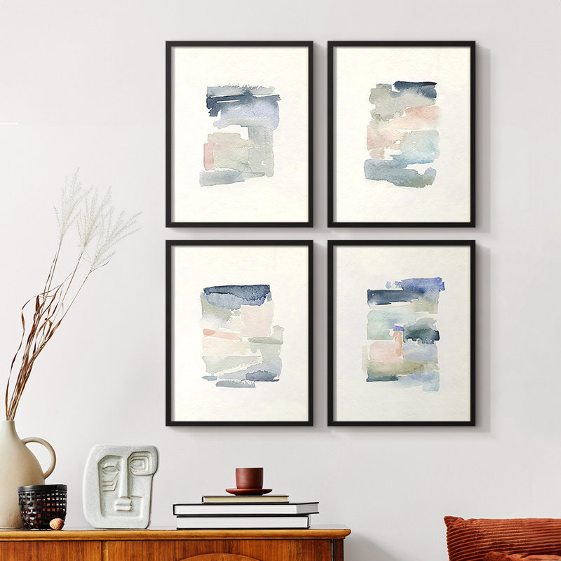 «Sea Glass Color Études I», ensemble de 4 encadrées, Noir, H 14 po x l 44 po