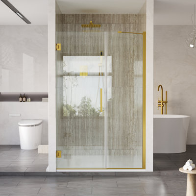 46-47 in. W x 72 in. H Hinged Frameless Shower Door with Fixed Glass Combo, 3/8 in. SGCC Clear Tempered Glass,Brushed Gold