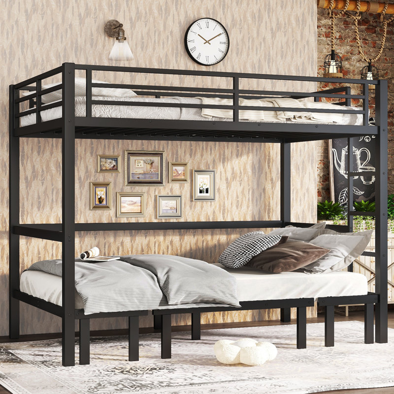 Twin XL Over Twin XL Metal Bunk Bed with Pull-Out Lower, Safety Rails, Black – Space-Saving Convertible Bed
