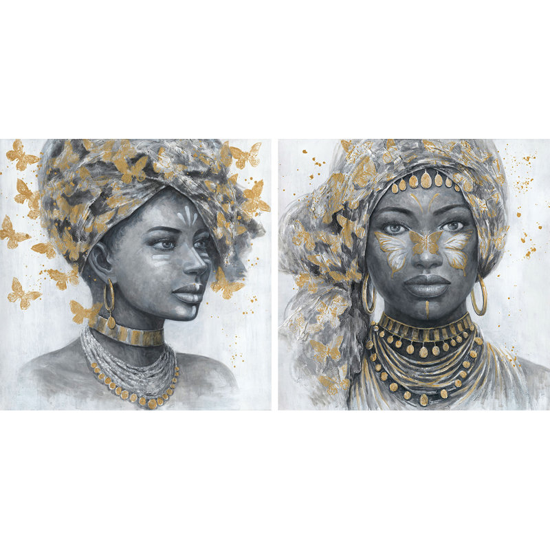Golden Butterflies - 2 Piece Wrapped Canvas Print